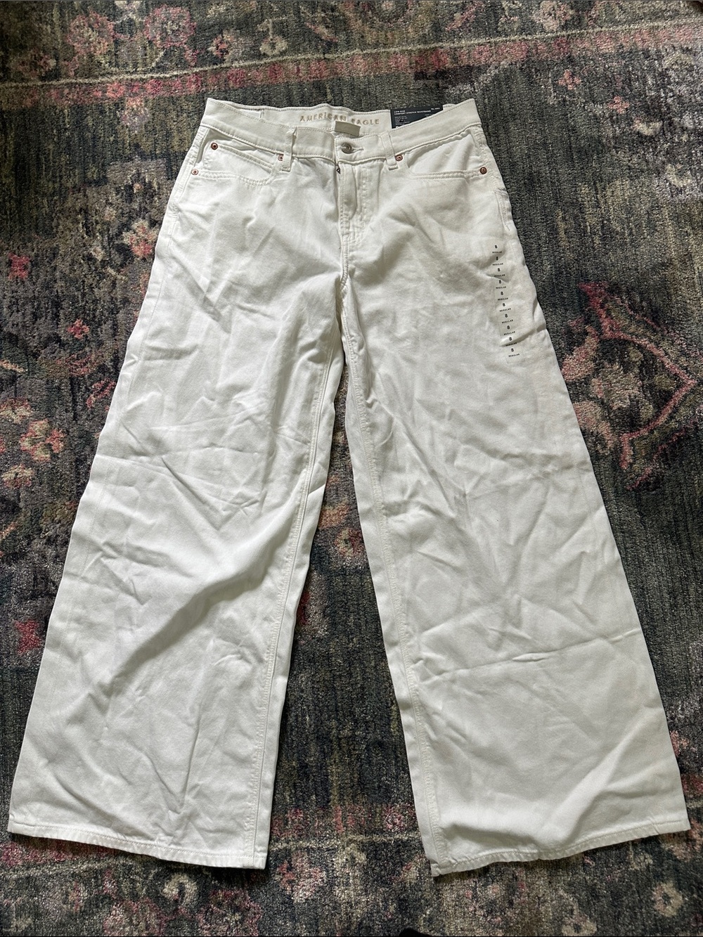American Eagle Outfitters Dreamy Drape Low Rise White Wide-Leg Jeans Trending 8